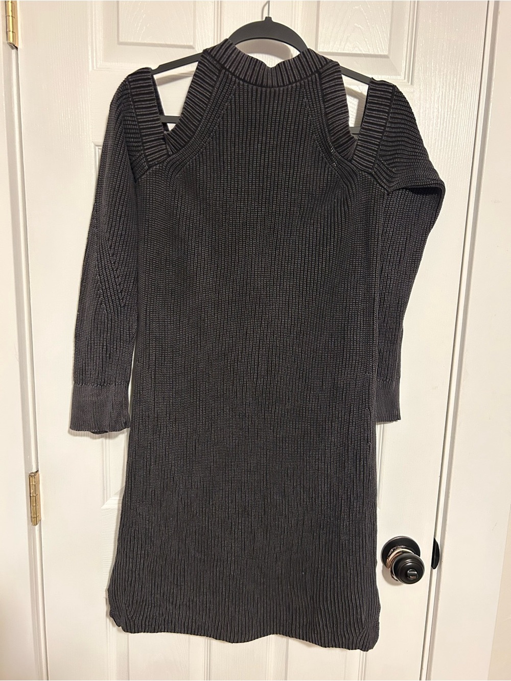 rag & bone Charcoal Cold-Shoulder Ribbed Sweater Dress